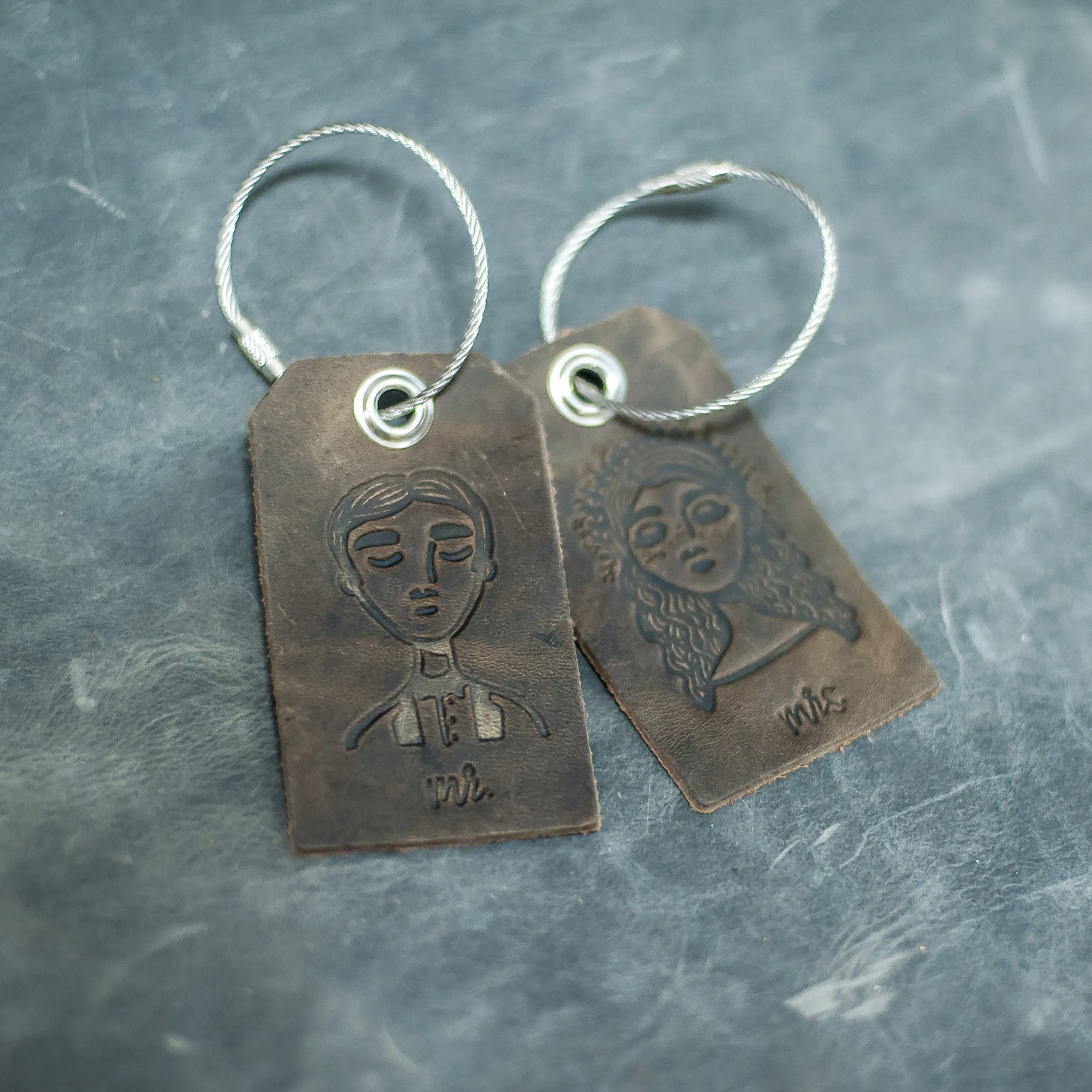 Set of Mr. and Mrs. Design Stamped Leather Luggage Tags