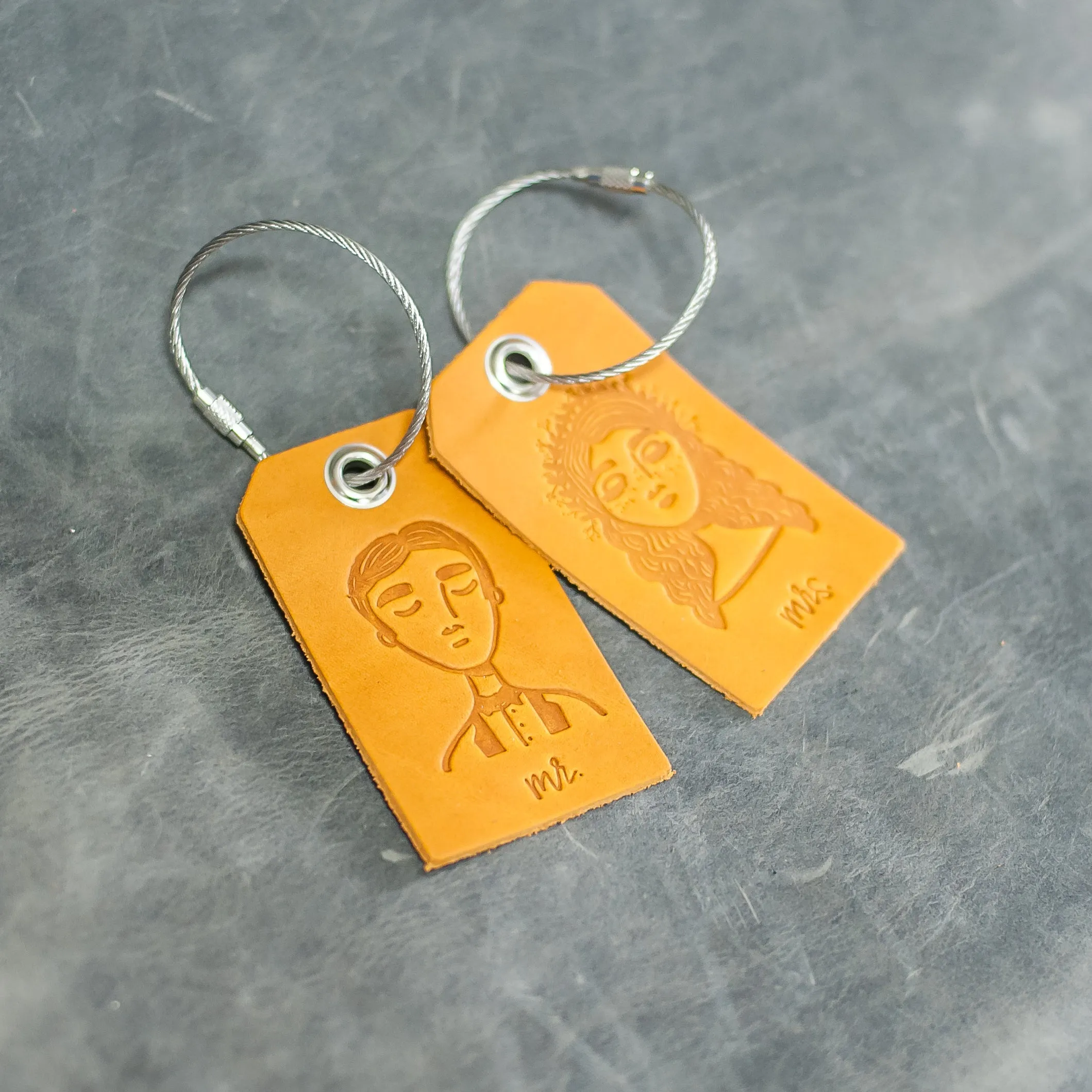 Set of Mr. and Mrs. Design Stamped Leather Luggage Tags