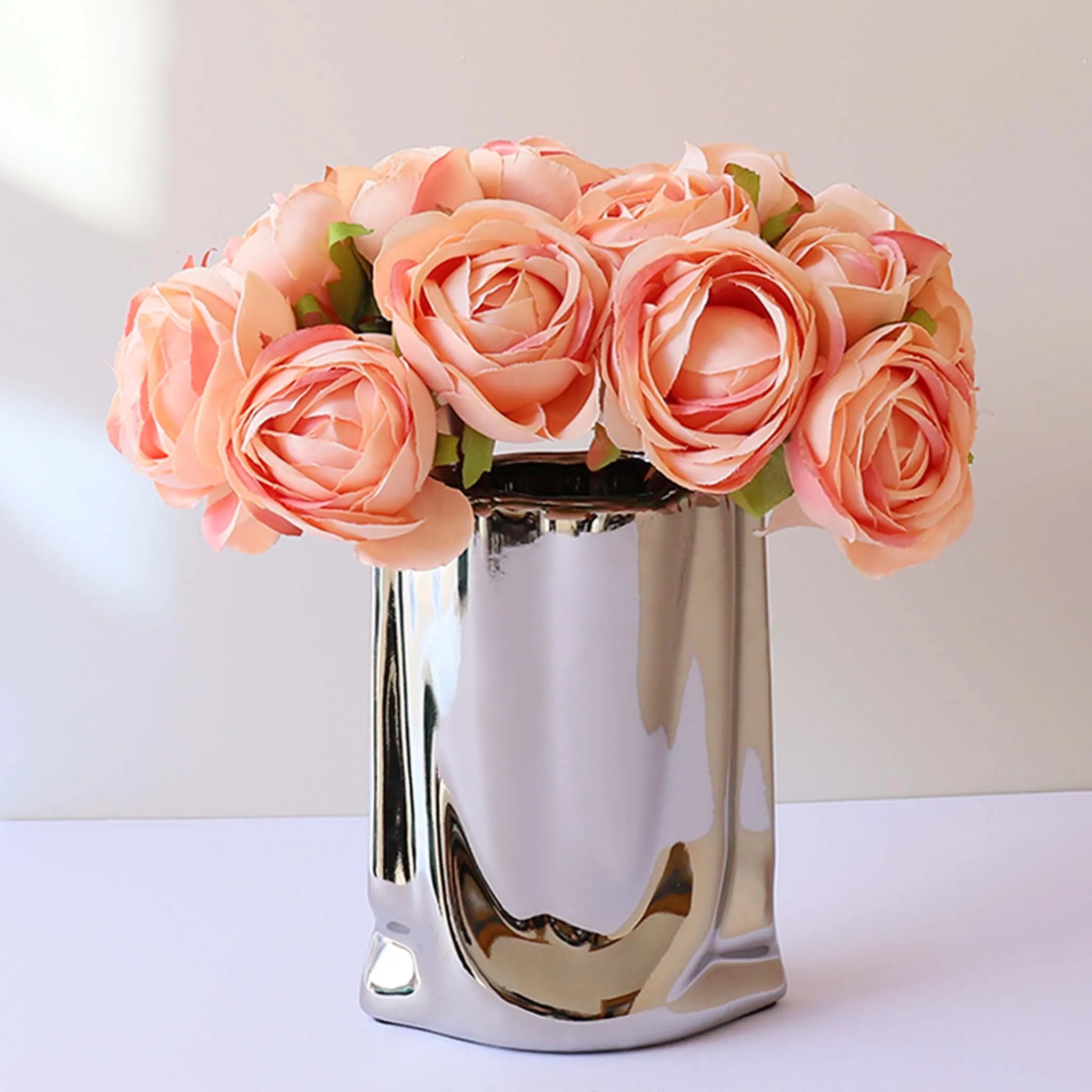 Silk Tea Roses Small Peony Wedding Flowers Bouquet