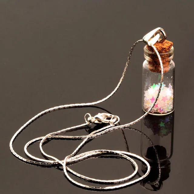 Silver Plated Necklace Wishing Bottle Glass Necklaces & Pendants Jewelry Accessories Luminous Gem Pendant for Women N2114-N2125