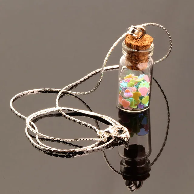 Silver Plated Necklace Wishing Bottle Glass Necklaces & Pendants Jewelry Accessories Luminous Gem Pendant for Women N2114-N2125