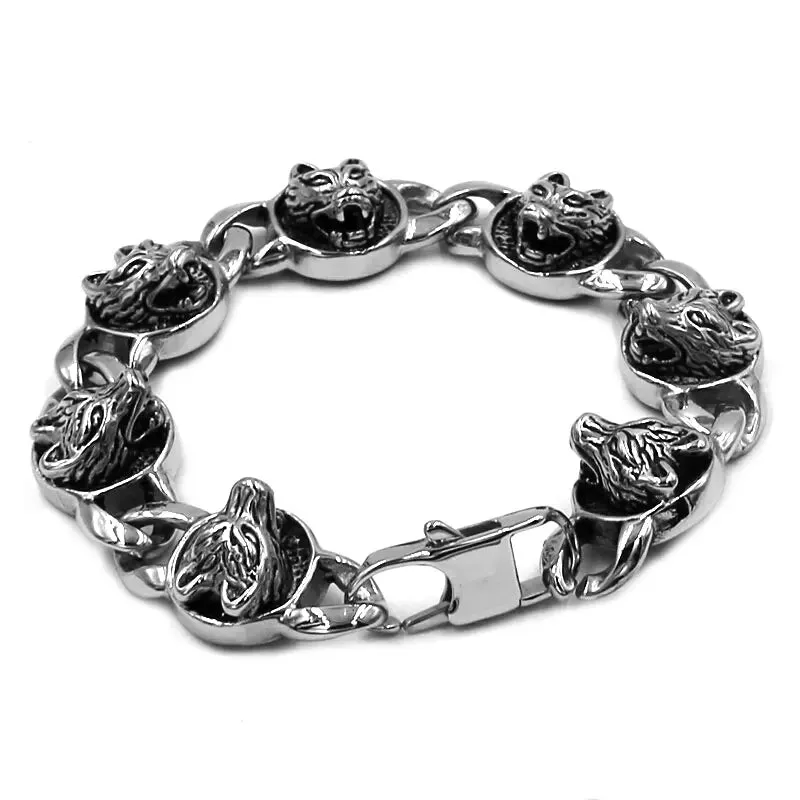 Stainless Steel Wolf Face  Bracelet