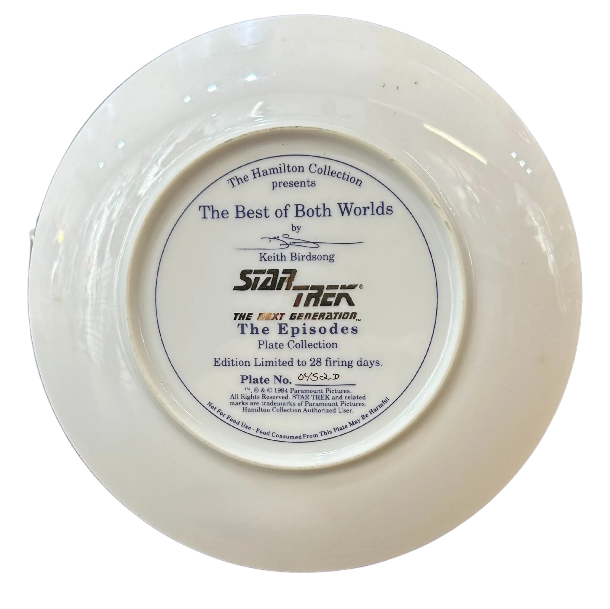 The Hamilton Collection Star Trek Commemorative Plate "The Best of Both Worlds"