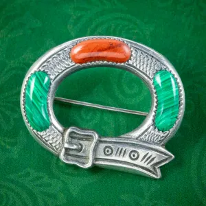 Vintage Scottish Silver Agate Buckle Brooch