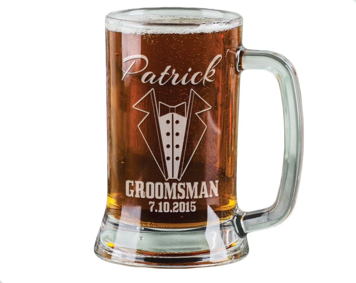 Wedding Party Gifts for Groomsmen 16 Oz Beer Glass Engraved Mugs for Groomsman Best Man Groom Father of the Bride Groom Bulk Discount Stein