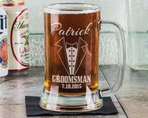 Wedding Party Gifts for Groomsmen 16 Oz Beer Glass Engraved Mugs for Groomsman Best Man Groom Father of the Bride Groom Bulk Discount Stein