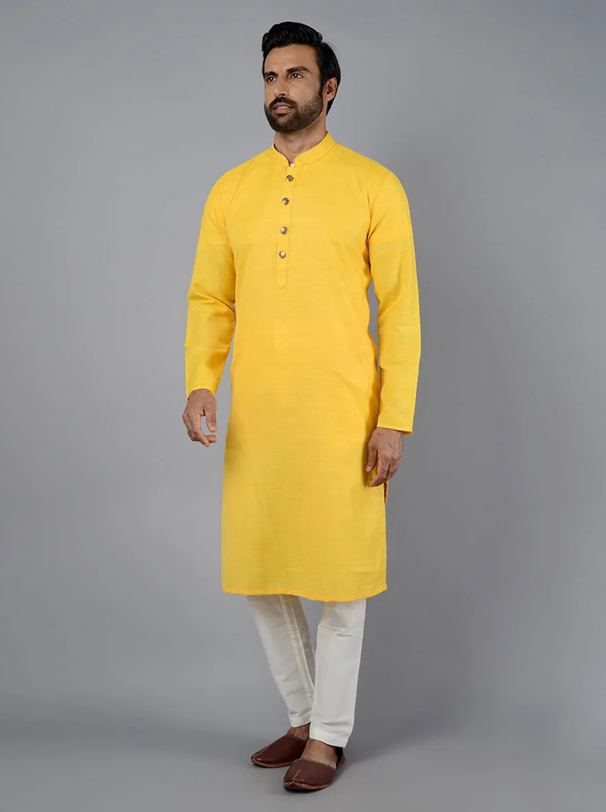 Yellow Self Textured Regular Fit Kurta | Azania