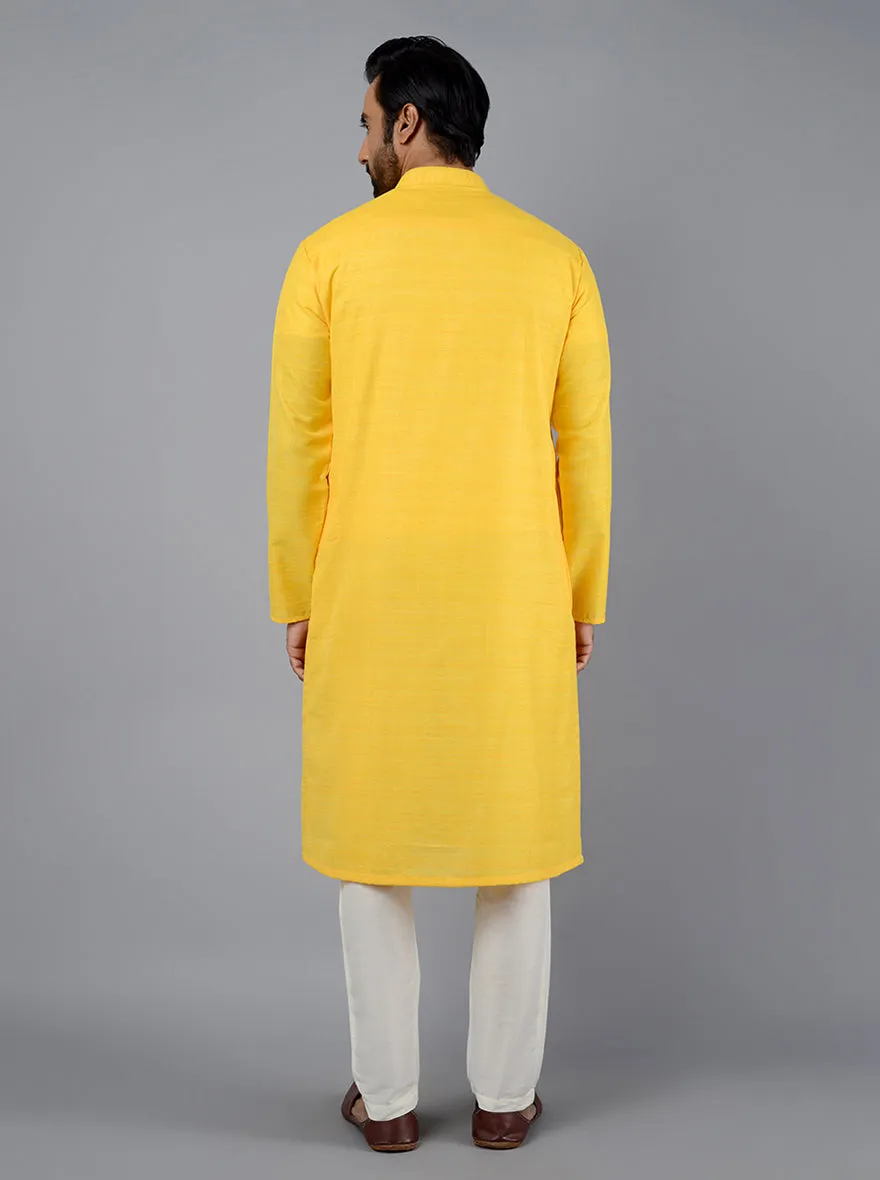 Yellow Self Textured Regular Fit Kurta | Azania