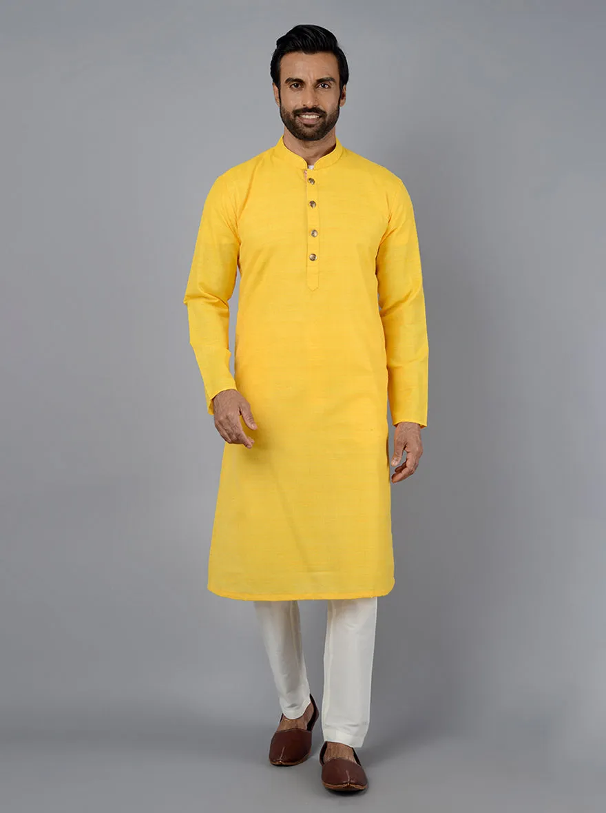 Yellow Self Textured Regular Fit Kurta | Azania