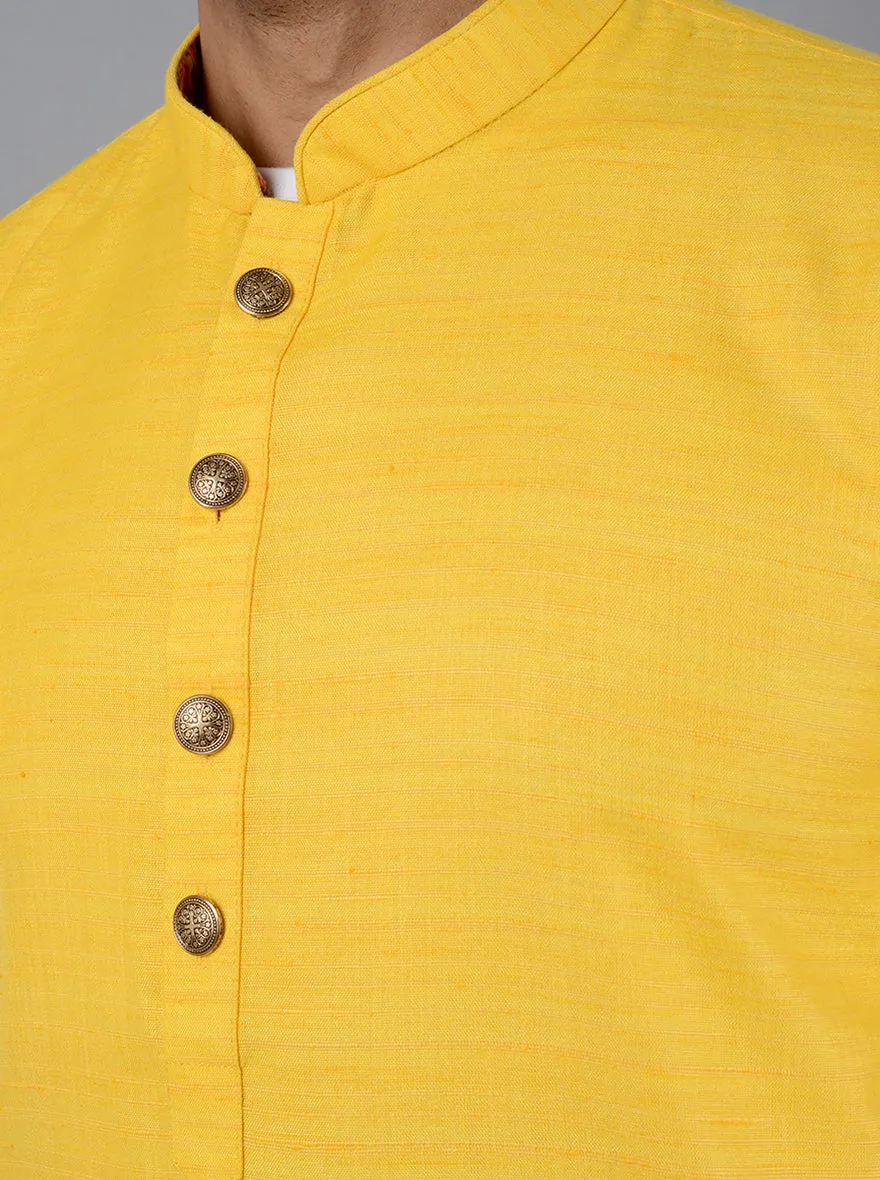 Yellow Self Textured Regular Fit Kurta | Azania