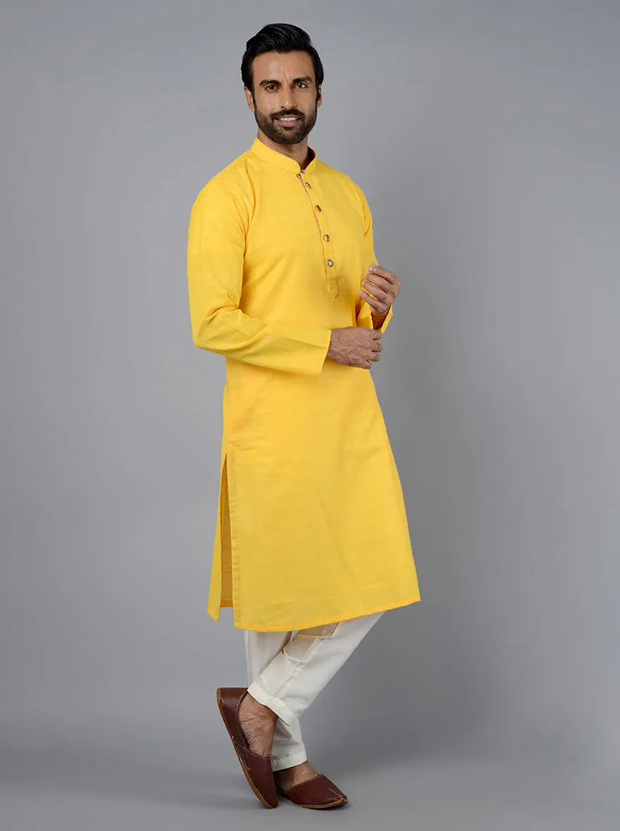 Yellow Self Textured Regular Fit Kurta | Azania