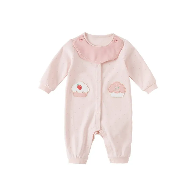 Yummy Cupcake Removable Bib Collar Girl Pink Romper