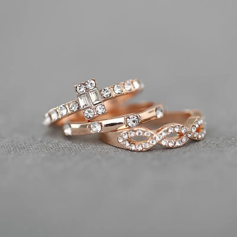 Zircon Creative Cross 3 piece Alloy Ring Set