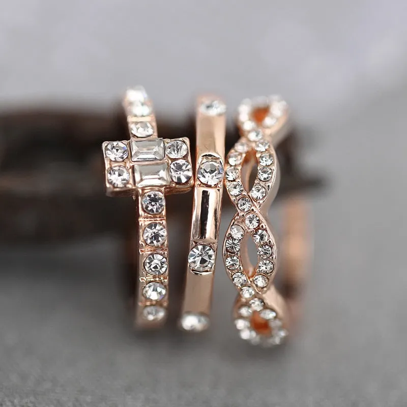 Zircon Creative Cross 3 piece Alloy Ring Set