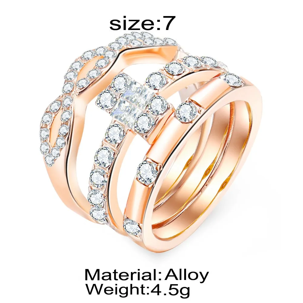 Zircon Creative Cross 3 piece Alloy Ring Set